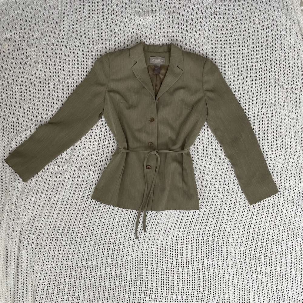 Vintage Liz Claiborne Green/Gray Blazer with Waist Tie Size 6